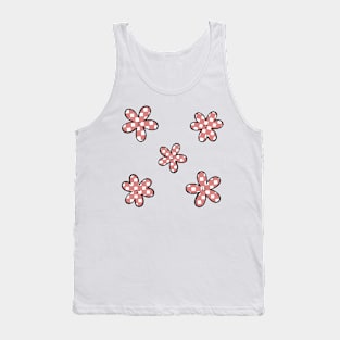 Abstract Checkerboard Flowers - Coral Pink with black outline Tank Top